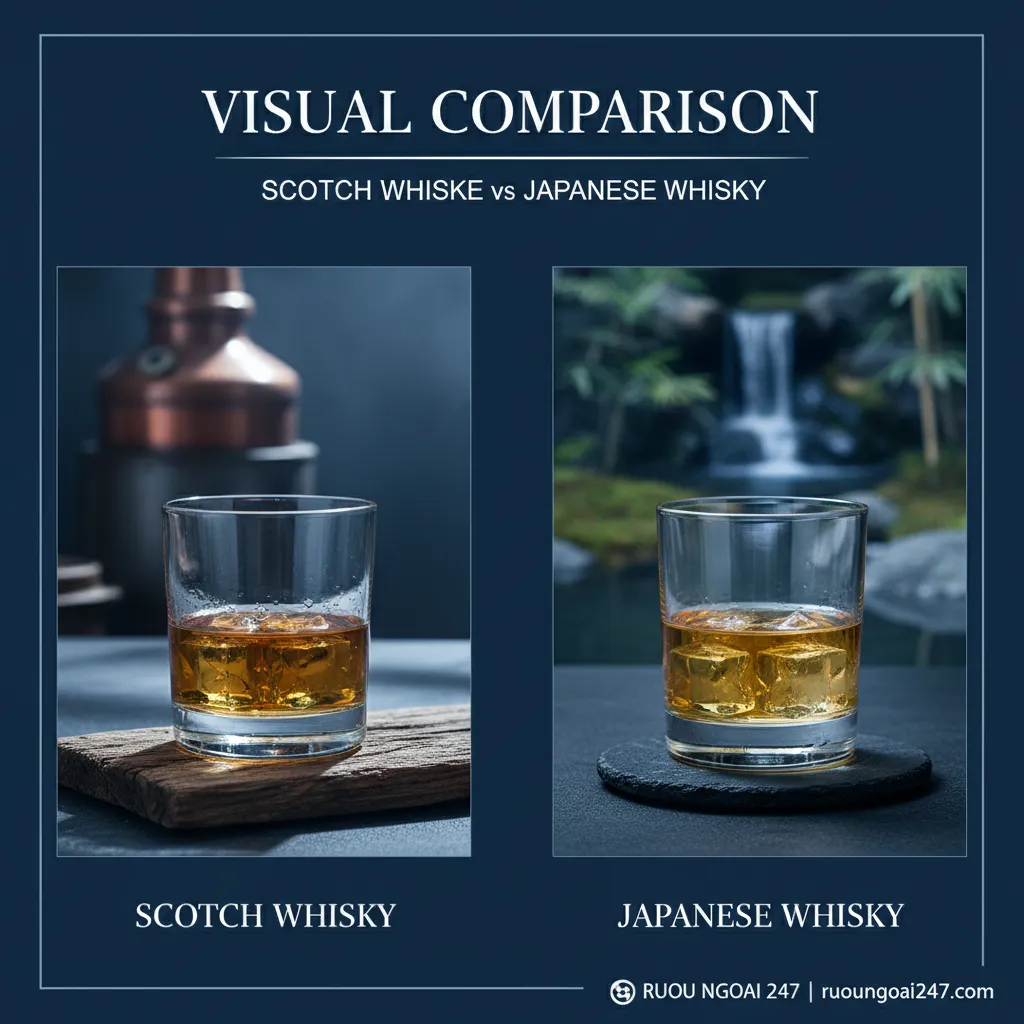 1. So sánh trực quan Scotch và Japanese Whisky