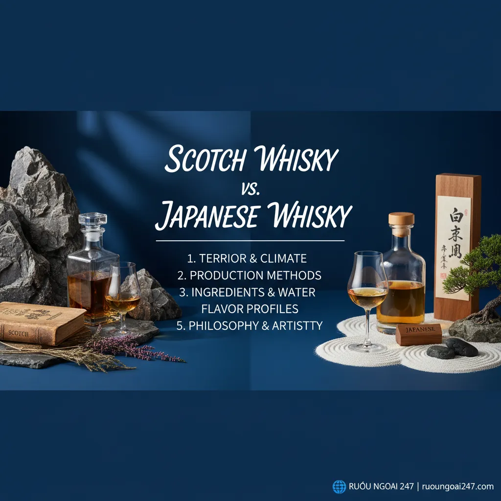 Dưới đây là 5 ý tưởng về từ khóa hình ảnh độc đáo cho tiêu đề "Sự khác biệt giữa Scotch Whisky và Japanese Whisky":