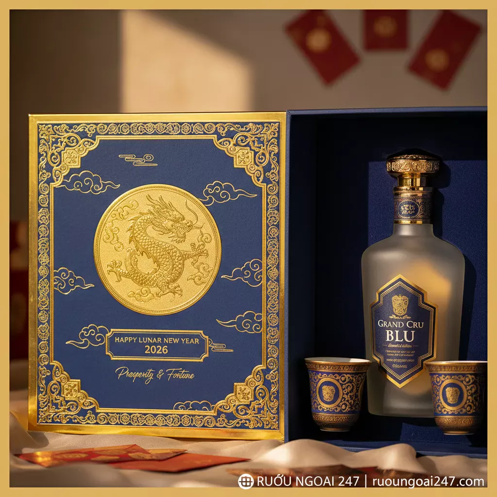 3. Cận cảnh chi tiết hộp rượu Tết mạ vàng
